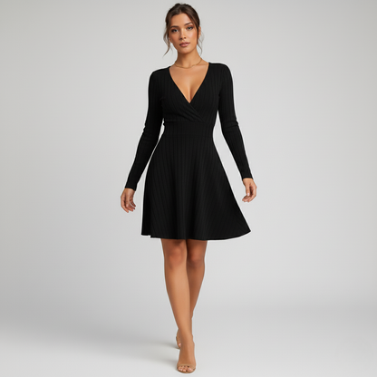 Elegant Ribbed Knit Winter Dress