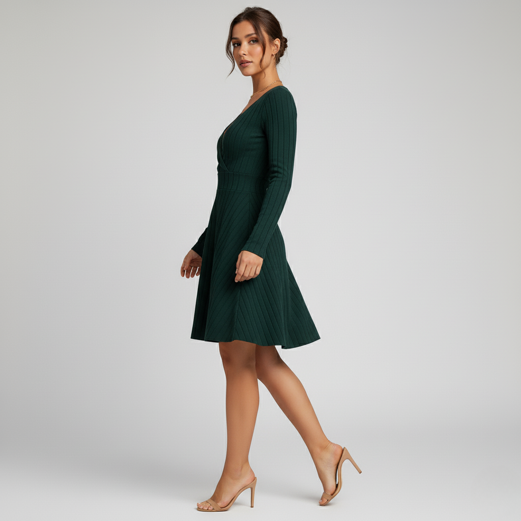 Elegant Ribbed Knit Winter Dress