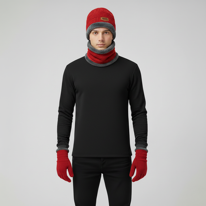 Men’s Warm Knit 3-Piece Set – Beanie, Scarf & Fleece Gloves